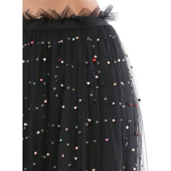 Re:named tulle midi skirt with pearl embellishment overlay - Picture 2 of 8